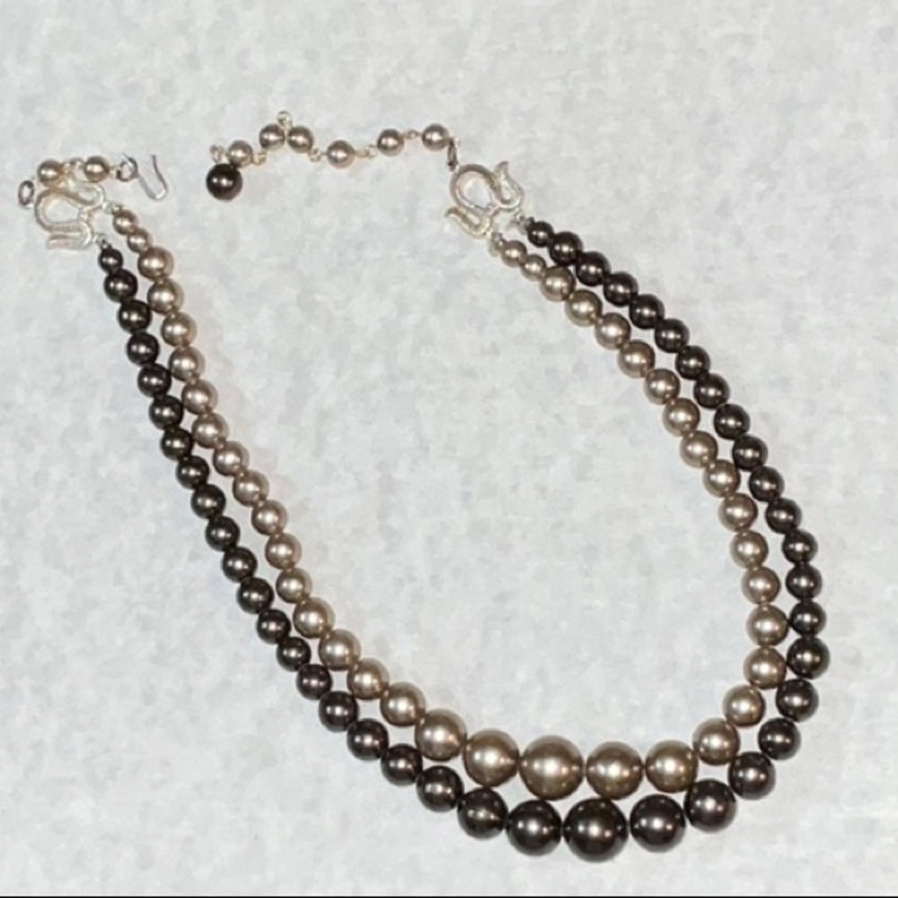 Vintage Japan Two Row Faux Pearl Necklace Graduated Faux Pearls Adjustable